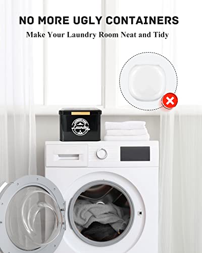 Laundry Pods Holder with Hinged Lid, Farmhouse Space-Saving Metal Container for Laundry Room Decor Organization and Storage, Detergent Dispenser for Efficient Laundry Room Use-Black - color: Black