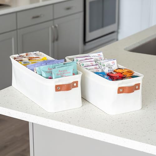 OrganiHaus 15x6in Canvas Storage Baskets 2 Pack | NARROW Fabric Bins for Shelves | Bathroom & Toilet Paper Organizer | Full Off-White - color: Full Off-White, size: Narrow - 2pc