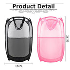 Collapsible Pop Up Laundry Hamper, Extra Large Mesh Foldable Laundry Basket Bag, 28" x 16" x 16", 2 Pack (Black + Pink) - color: 2P Black+Pink