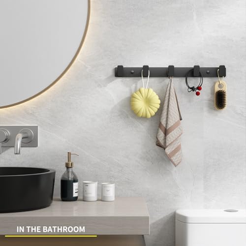 Coat Hook Wall Rack Hanger - Double Coat Rack with 5 Hooks Wall Hooks for Hanging Hat Key Bag Towel Wall Mount Coat Rack, Black 2 Packs - color: Black, size: Rectangle 5 Hooks 2 Packs