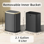 8L/2.1 Gal Small Bathroom Trash Can with Lid, Swing-Top Rectangular Waste Bin, Stainless Steel Garbage Can for Home, Office, Toilet, Bedroom, Living Room (Titanium Black) - color: Titanium Black