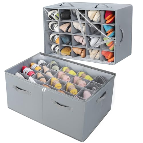TOPIA HOME Shoe Organizer for Closet 2 Pack, Foldable Shoe Box with Adjustable Dividers and Clear Cover, Space Saving Shoe Storage Organizer Cabinet with Reinforced Handles, Fits 40 Pairs, Gray, TP11G - color: Gray-2Pack, size: Extra Large(26.5''L x 16.54