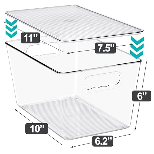 Sorbus Clear Storage Bins with Lids, 10 Pack Large Organization Bins with Handles – Clear Stackable Storage Containers for Storage, Pantry, Fridge, Cabinet, Closet & Kitchen Organization – BPA-Free - color: 10 Pack, size: Large, style: With Lid