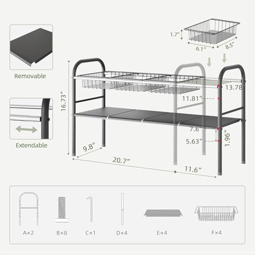 NETEL Under Sink Organizers and Storage, 2 Tier Expandable Under Cabinet Organizer Shelf with 4 Baskets and 4 Panels, Expandable Shelf for Cupboard, Kitchen, Bathroom, Shoe Storage Rack - size: 4 Panels and 4 Baskets