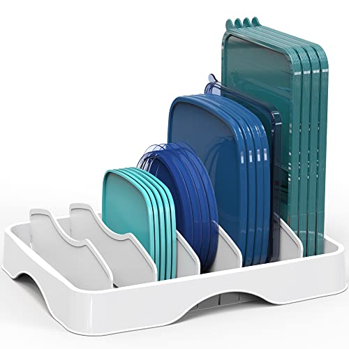 Simple Houseware Food Container Lids Storage Organizer with Adjustable Dividers, 13''x10'', White - size: Large - 13.25'' x 10.5''