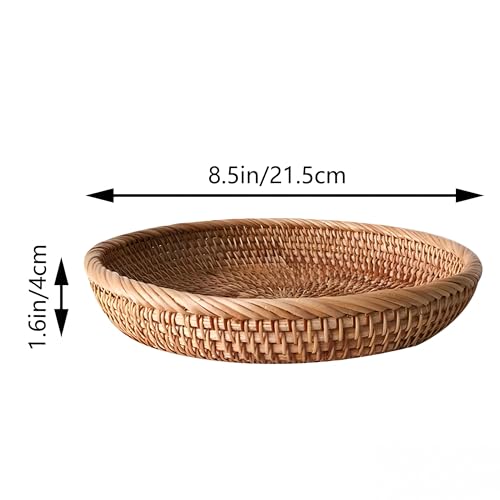 Handcrafted Small Rattan Serving Basket 8.7" – Round Woven Bread & Cracker Tray – Natural Wicker Fruit Bowl for Countertop Display, Snacks, Candy, and Party Serving - size: 8.7"
