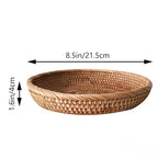 Set of 2 Round Rattan Fruit Bowls (8.7 Inch) – Handwoven Wicker Bread Baskets for Serving – Shallow Decorative Trays for Coffee Table, Entryway Keys & Catchall – Boho Kitchen Decor - size: 8.7"*2