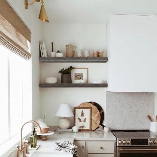 QEEIG Floating Shelves for Wall 35.4" Long - Wall Mounted Shelf Bathroom Kitchen Living Room Bedroom Farmhouse Home Decor Display Bookshelf Large 35.4 x 9.3 inch Set of 2, Grey (008-90GY) - color: D. Grey, size: 35.4"