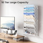 10-Tier Wall Mounted File Organizer, Metal Mesh Paper Holder (White) - color: White