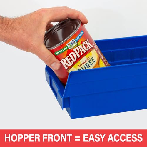 Akro-Mils 30130 Plastic Shelf Bins, Heavy Duty Storage Bins for Garage, Closet, and Drawer Organization, 12" x 6-1/2" x 4", Blue, 12-Pack - color: Blue