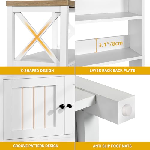 DWVO White Baker Rack with Power Outlet and Storage, Farmhouse Microwave Stand with Door for Kitchen, 5-Tiers Tall Coffee Bar Station Cabinet Thickened Counter with Hutch Shelves - color: White, size: 31.5''W