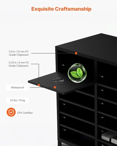 VEVOR Wood Literature Organizer, 36 Compartments, Mailboxes Slot with Removable Shelves, File Sorter for Office, Home, Classroom, or Mailrooms Organization, Black - color: Black, size: 36 Compartments