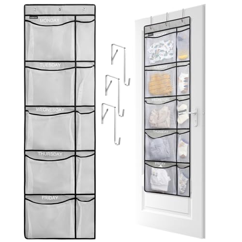 Weekly Kids Clothes Organizer - Day of Week School Clothing Organizer, Monday to Friday Time Save, No Odour, 5-Shelf Hanging Closet Storage (Grey), 2 Pack