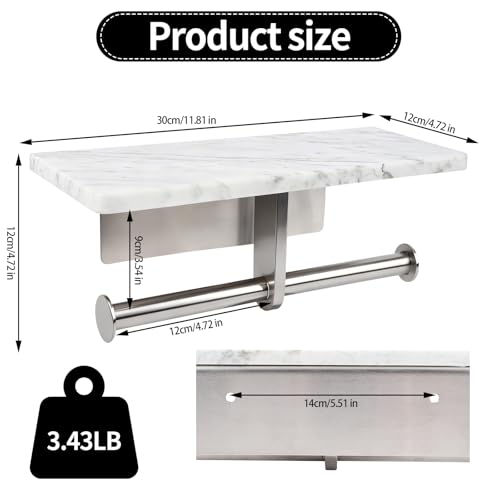 Toilet Paper Holder with Natural Marble Shelf for Bathroom Washroom,Wall Mounted Tissue Holder Suitable for Mega Roll (Brushed Nickel, Large 11.8 * 4.7) - color: Brushed Nickel, size: Large 11.8 * 4.7 in