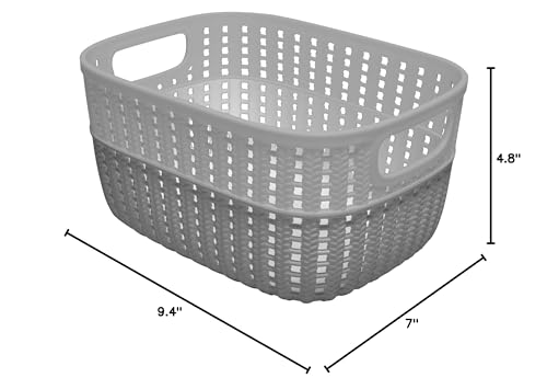 Simplify 2 Tone Sailor Knot Plastic Storage Tote | Decorative Basket | Closet Organization | De-clutter | Accessories | Toys | Bathroom Organization | Small | Grey/Grey - color: Grey/Grey, size: Small, style: 1 Pack