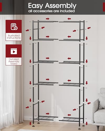 Sakugi Storage Shelves - 5 Tier Shelf Organizer, Sturdy Metal Garage Shelving with Adjustable Leveling Feet, Space-Saving Shelves Organizer for Pantry, Laundry, Kitchen (32" x 12" x 71", Black) - color: Black, size: 32.0W x 12.0D x 71.0H (5T)