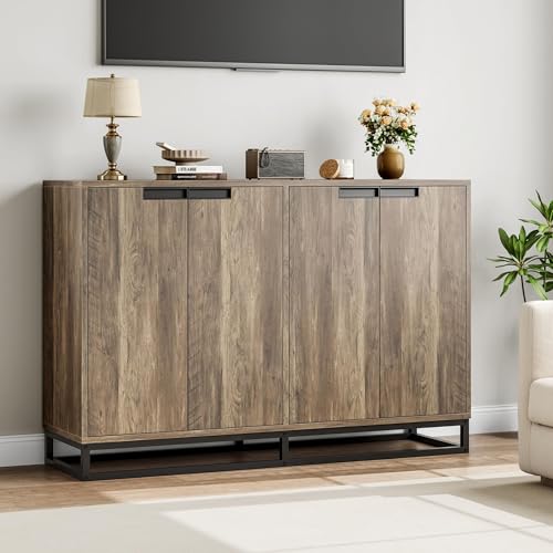 IDEALHOUSE 55 Inch Sideboard Buffet Cabinet with Storage, Accent Cabinet with 4 Doors & Adjustable Shelves, Multifunctional Storage Cabinet for Kitchen, Dining Room, Entryway & Living Room - color: Brown