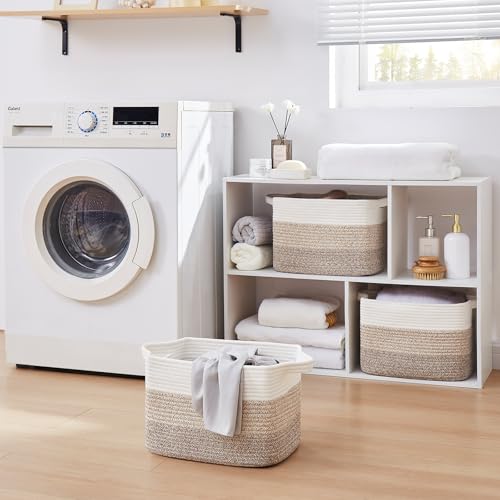 OIAHOMY Woven Storage Basket, Cotton Rope Baskets for Toys,Towel, Clothes, Used to Bathroom,Living Room,Nursery,Bedroom, 16"x12"x10"- Pack of 3, Gradient Yellow - color: Gradient Yellow, size: 3 pcs-16”x12”x10”