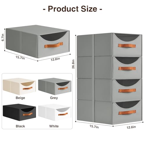 Homsorout Large Closet Organizers - Closet Storage Drawers for Clothes, Fabric Sotrage Bins with Handle, Collapsible Organizer Bins for Bedroom, Living Room, 4 Pack, Gray - color: Gray, size: 16 Inch. - 4 Pack