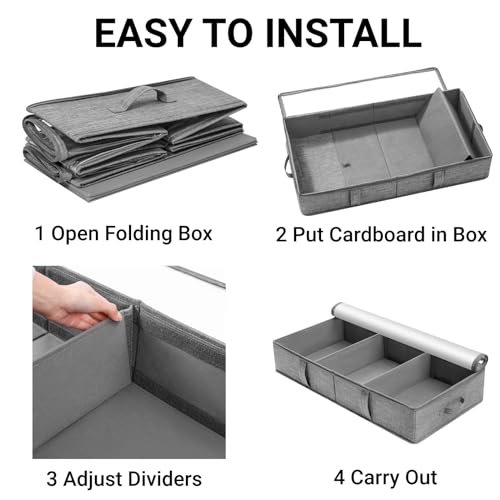 2 Packs Under Bed Storage Containers, Foldable Clothes Draw Organizers with Adjustable Dividers, Handles, Clear Window, Closet Storage Bins for Clothing, Shoes, Blankets