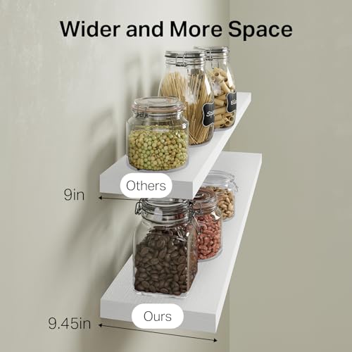 BAYKA White Floating Shelves for Wall, Set of 3, 36 Inches Long Wall Mounted Rustic Wood Shelves for Bathroom, Bedroom, Living Room or Kitchen, Hanging Shelf for Book/Storage/Decor, 30lbs Capacity - color: C. White - Modern Minimalist Style, size: 36inche