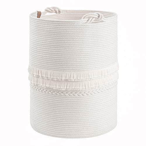 CherryNow Baby Laundry Hamper for Nursery, Tall Basket for Laundry Room, White Woven Storage Basket for Clothes, Toys, Towels, 16 x 22 inches, 69L - color: Off-white, size: 69L (16"W x 22"H)