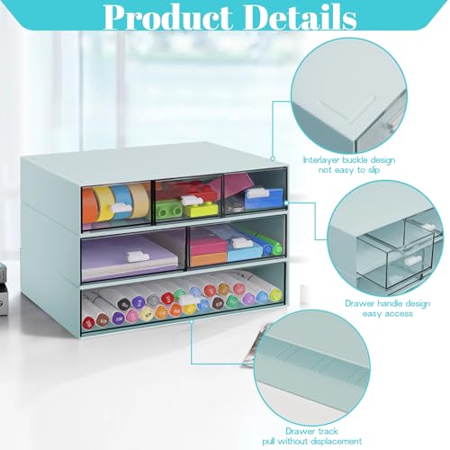 3 Tier Stackable Desk Organizer with 6 Drawers, YOCOMEY Plastic Desktop Storage Box Drawers, Detachable Makeup Storage Office Stationery Supplies Organizer for Office School(New Green) - color: New Green