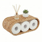 Coeusy Boho Rattan Wall Shelf for Bathroom, Wicker Wall Shelf for Toilet Paper Storage Holder, Handwoven Water Hyacinth Natural Decor for Over The Toilet, 2-Tier