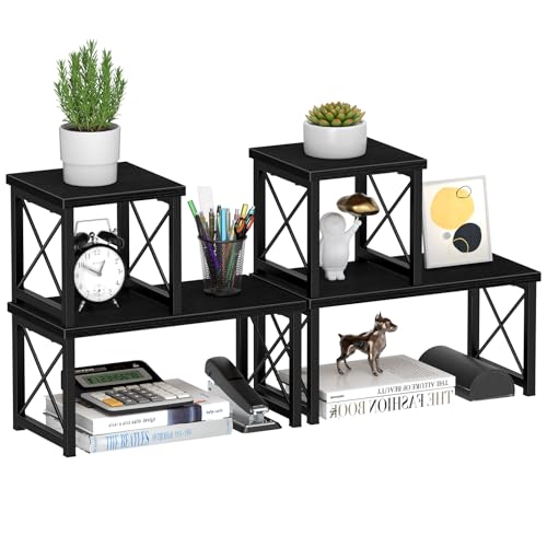 Honiter 2 Sets Desk Shelf, Desktop Organizer Shelf, Freestanding Small Bookshelf Desk Organizer, 2 Tier Independent Stackable Desktop Shelves, Desktop Office Storage Rack Display Shelf, Black - color: Black, size: 7.6in-2 Pack