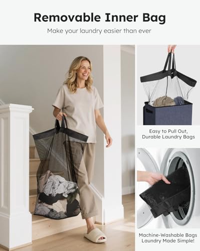 SOLEDI Laundry Hamper with Lid 100L Large & Tall Collapsible Laundry Basket, Clothes Hamper with Bag Removable Easy to Carry, Dirty Hampers for Bedroom, Bathroom, Dorm, College, Navy Blue - color: Navy Blue, size: 100L