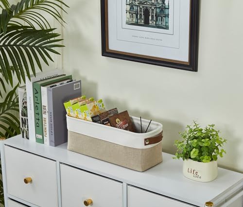DECOMOMO Narrow Storage Bins Small Baskets for Organizing Bathroom, Toilet Tank, Towel Storage, Entryway, Gifts (Beige and White - Set of 4) - color: Beige and White, size: Narrow/4P