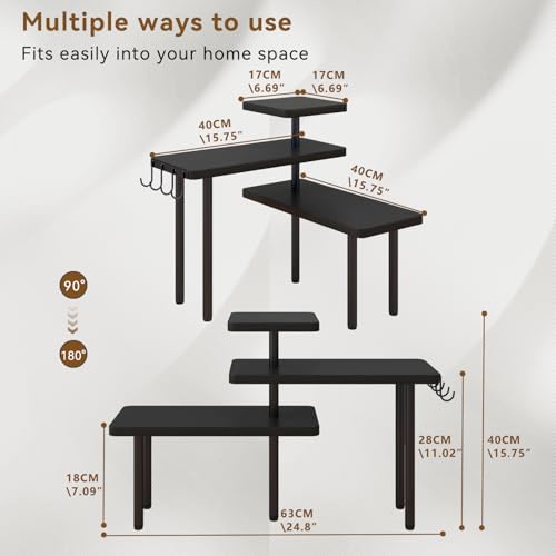 IBUYKE Countertop Organizer,3-Tier Spice Racks,Kitchen Counter Corner Shelf,4 Side Hooks,Adjustable Countertop Shelf for Kitchen, Bathroom, Coffee Bar, Cabinet, Desk,Black,TLJ023B - color: Black, size: 1 pack (Improved)