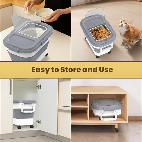 HOYTAMDA 20-30Lbs Rice Container,Collapsible Airtight Food Storage Containers with Wheels,Handle,Rice Storage Container with Small Bin and Scoop - color: Clear/20-30lbs