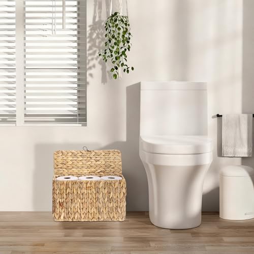 Sumnacon Toilet Paper Basket, Wicker Water Hyacinth Toilet Paper Holder with Handles and Lid, Holds Up to 6 Mega Rolls, Decorative Farmhouse Woven Bathroom Accessories Toilet Tissues Organizer, Large - size: Large