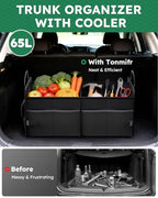 2-Compartment Trunk Organizer & Multi-Compartment Storage Box 600D Waterproof Oxford, with Reflective Strips and 8 Side Mesh Pockets for SUV, Sedan, Minivan- Heavy-Duty Car Organiser(65L) - size: 65l (Organizer Only)