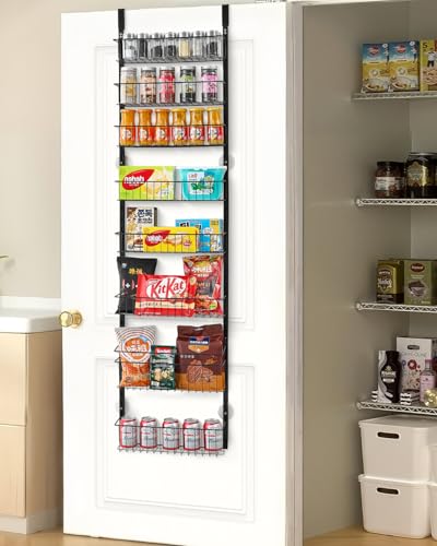 VEVOR Over the Door Pantry Organizer, 8-Tier Pantry Organization and Storage, Heavy-Duty Steel Hanging Spice Rack, Adjustable Wall Seasoning Shelves, for Home Kitchen Laundry Room Bathroom, Black - color: Black, size: 8-Tier
