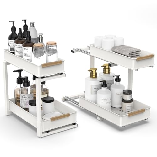 Under Sink Organizer, 2 Tiers Pull Out Bathroom Organizers and Storage, Slide Out Cabinet Organizer Shelf for Kitchen Bathroom, Multi-Purpose Collection Organizer Drawer Shelf (White, 2pcs) - color: White, size: 2pcs