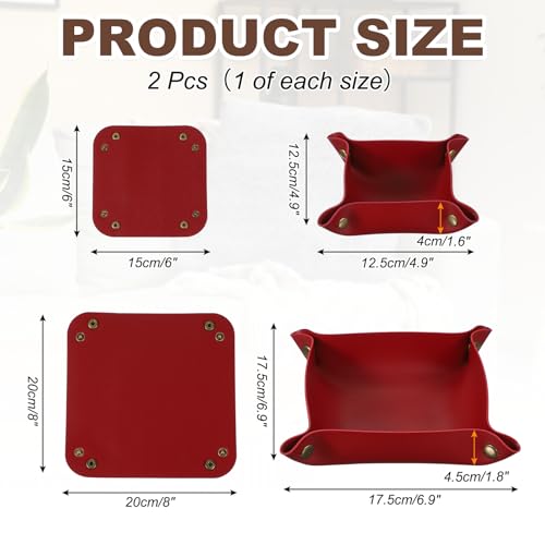 uxcell 2 Pcs Valet Tray for Women and Men, PU Leather Jewelry Tray Entryway Table Bedside Nightstand Catchall Storage Organizer for Jewelry Key Coin Watch Wallet(Square, Dark Red) - color: Dark Red