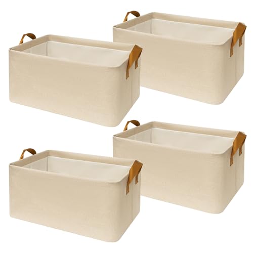 SNWDN 4 Pack Closet Cloth Storage Bins for Shelves,Large Storage Baskets for Shelves, Fabric Bins for Closet organization with Handles（ Beige 17''L x 12''W x 10''H） - color: Beige, size: Large（4 pack 17''L x 12''W x 10''H）