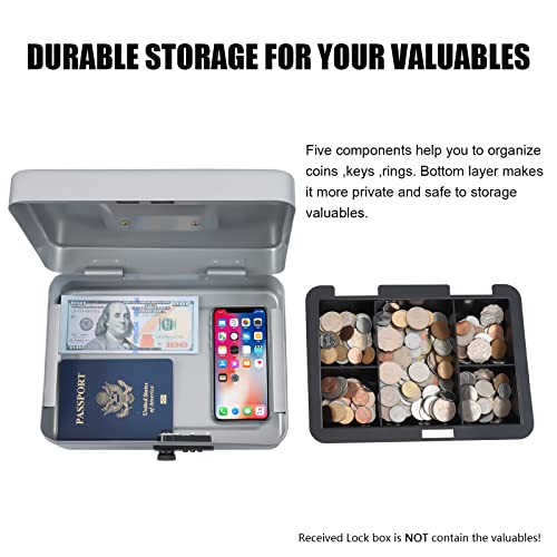 KYODOLED Large Cash Box with Combination Lock,Safe Metal Box for Money, Storage Lock Box with Money Tray,9.84"x 7"x 3.54" Lightgrey Large - color: Lightgrey, size: Large