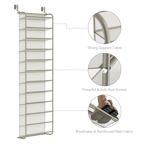 Whitmor 36 Pair Over The Door Shoe Organizer, 12 Tier Hanging Shoe Organizer, Heavy Duty Metal & Mesh Shoe Holder, Hanging Shoe Rack for Closet Organizer & Storage, 69"L x 21.7"W x 7.5"H, Mocha - color: Mocha, size: Shoe Rack