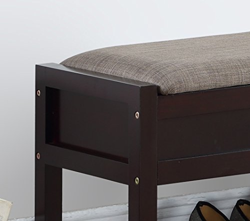 Roundhill Furniture Rouen Espresso Seating Bench with Shoe Storage, - color: Espresso Fabric