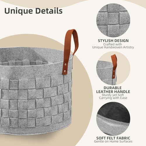 BOLDMONKEY Blankets Basket 20" x20 " x11.8 ", Large Storage Baskets for Organizing Round, Living Room Dog Toy Bin for Dirty Clothes, Pillows, Towel-Light Gray - color: Light Gray