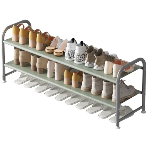 INGIORDAR Shoe Rack 2 Tier Long Storage Organizer Wide Metal Shoe Shelf for Closet Entryway Grey - color: Grey, size: 2 Tier