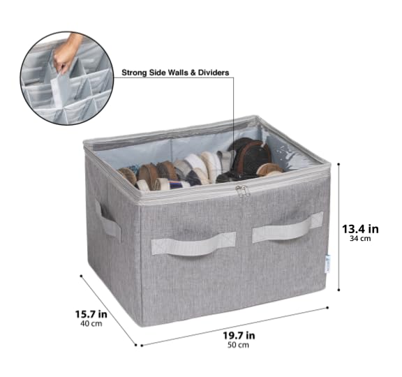 Moteph Shoe Organizer Closet Storage Solution with Clear Cover & Adjustable Dividers for Shoes, Handbags, Blankets, Linen, Clothing (Medium - 16 Pairs, Grey) - color: Grey, size: Medium - 16 Pairs