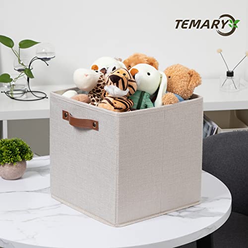 Temary Cube Storage Bins 12 Inch Storage Cubes 4PCs Fabric Organizer Bins Boxes with Handles, Sturdy Collapsible Closet Storage Organizer for Shelf, Bedroom, Cabinet (Beige, 12 x 12 x 12) - color: Beige, size: 12×12×12