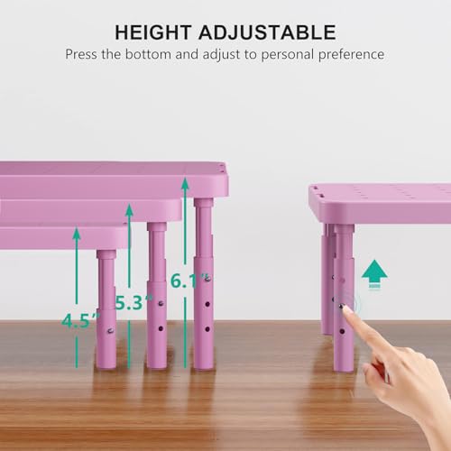 WALI Computer Monitor Stand for Desk, Adjustable Laptop Riser, Desk Monitor Stand Underneath Storage for Office, Home, School Supplies (PTT001-P), 1 Pack, Pink - color: Pink, size: Basic