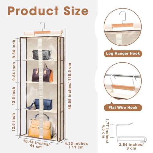 Silkfly 2 Pack Hanging Purse Organizer for Closet Clear Handbag Storage Hanger with Zipper Holder Over The Door Wardrobe Tote Bag Storage Holder for Bedrooms Living Room(Beige) - color: Beige