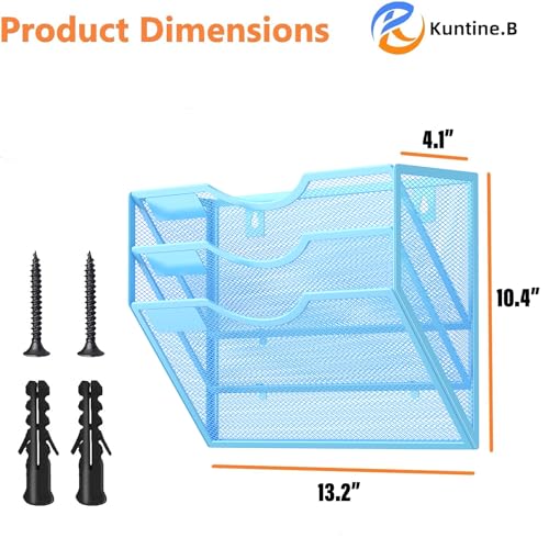 Kuntine.B Wall File Organizer Office Hanging Magazine Holder Wall File Organizer for Office Home (Blue, 3 Tier) - color: Blue, size: 3 Tier & No Hangers