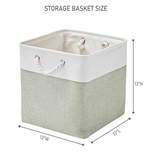 13 x 13 Inch Extra Large Storage Cubes,6 Pack Cube Storage Bins for Shelves，Fabric Collapsible Storage Bins with Handles, Foldable Storage Basket for Organizing Clothes, Toys (White&Green) - color: White&Green（EVA）